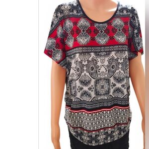 Lavish Red and Black Patterned Blouse